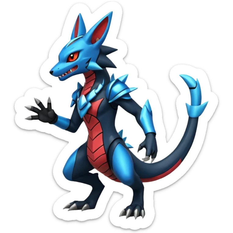 Edgy futuristic Zeraora-Salandit-Lucario-fusion sticker