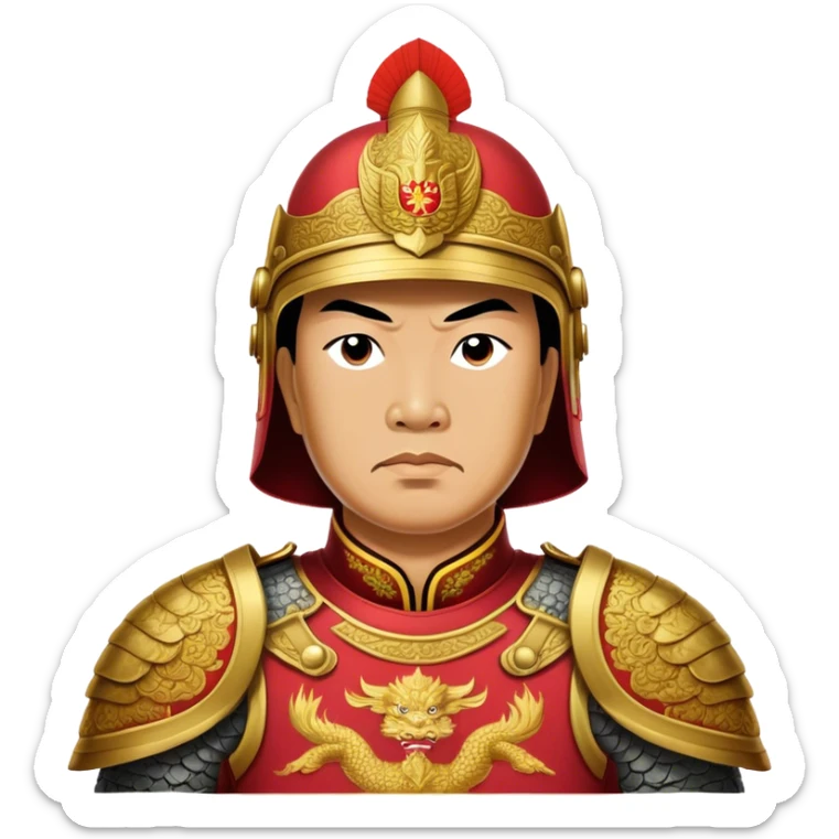 Trần Hưng Đạo – Cinematic Realistic Portrait of Trần Hưng Đạo, depicted as a revered Vietnamese general in traditional armor with a determined gaze, rendered with intricate historical textures and dynamic lighting that highlights his legendary martial spirit and leadership. sticker