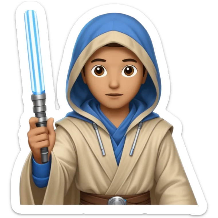 Jedi mind trick where a jedi is waving his hand hooded holding a lightsaber in the other hand sticker