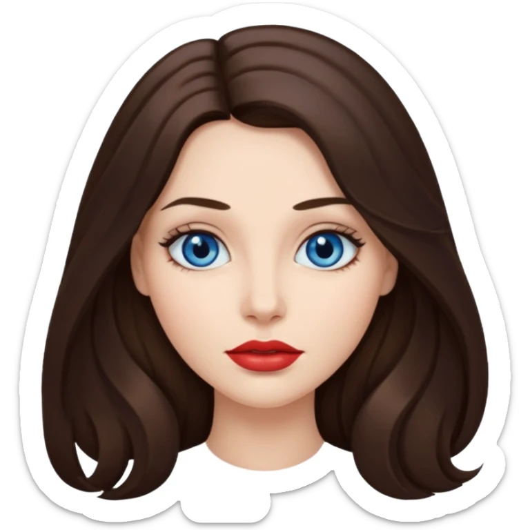 Woman with fair skin long brunette hair dark blue eyes and full lips sticker