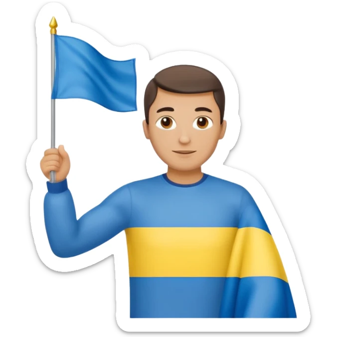photorealistic Ukrainian man with the flag of Ukraine sticker