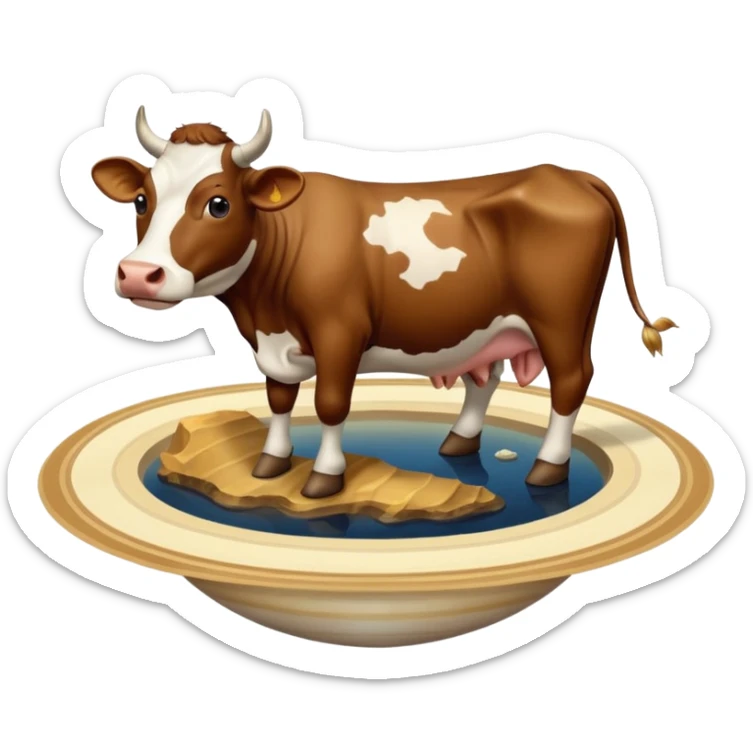 a cow and saturn but the cow head on top of saturn and human feet at the bottom sticker