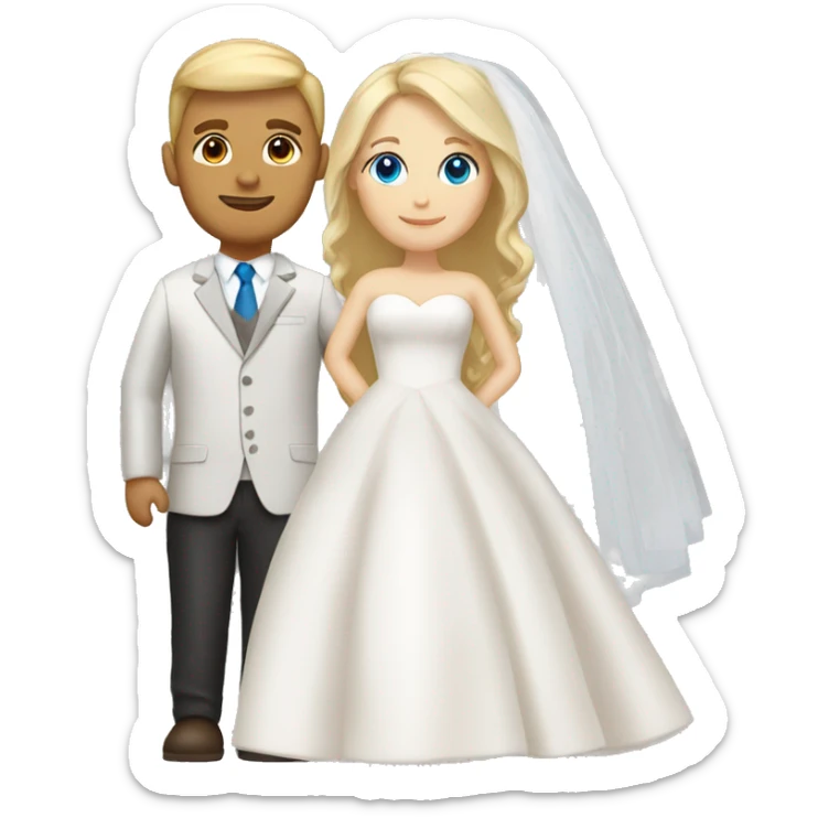 bride blue eyes and blonde hair, groom hazelnut hair sticker