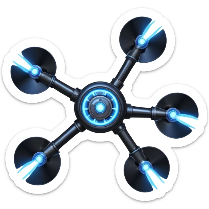 A Discord emoji of a black iron mechanical propeller or anchor with glowing blue energy lines. Steampunk-gothic fusion, high visibility, white background. sticker
