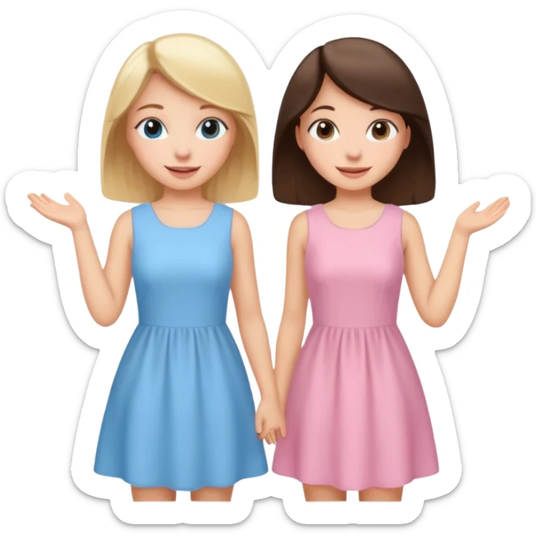 happy pride and prejudice blonde girl in light blue dress and brunette girl in light pink dress sticker