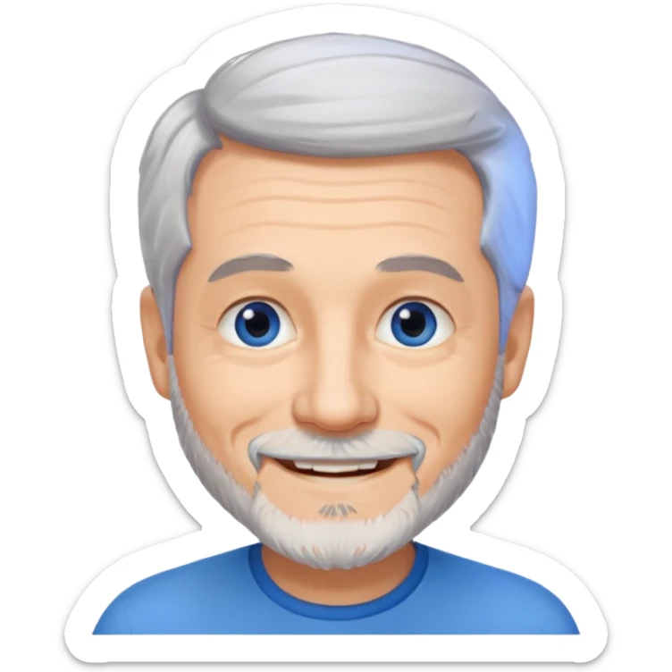 homme 60 ans cheveux gris en l'air petite barbe sourir sticker