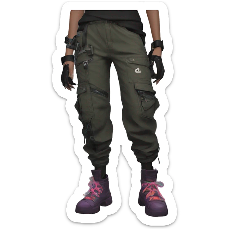 Edgy Shy Anthro cool pretty colorful dark cat-fursona techwear cargo pants sticker