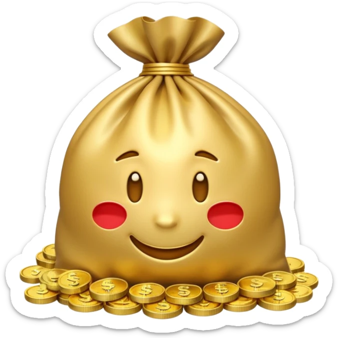 Luxury 3D emoji, overflowing money bag, stacks of cash, premium lighting, rich glossy look, ultra clean, transparent background


 sticker