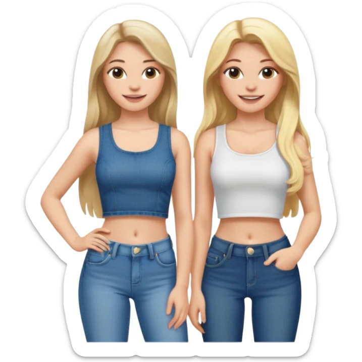 a long hair brunette white girl and a blonde girl in jeans and crop tops smiling friends sticker