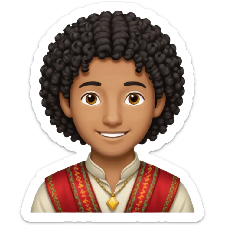 Young man with black curly hair cascade Haircut and dark skin, moroccan / amazingh race sticker