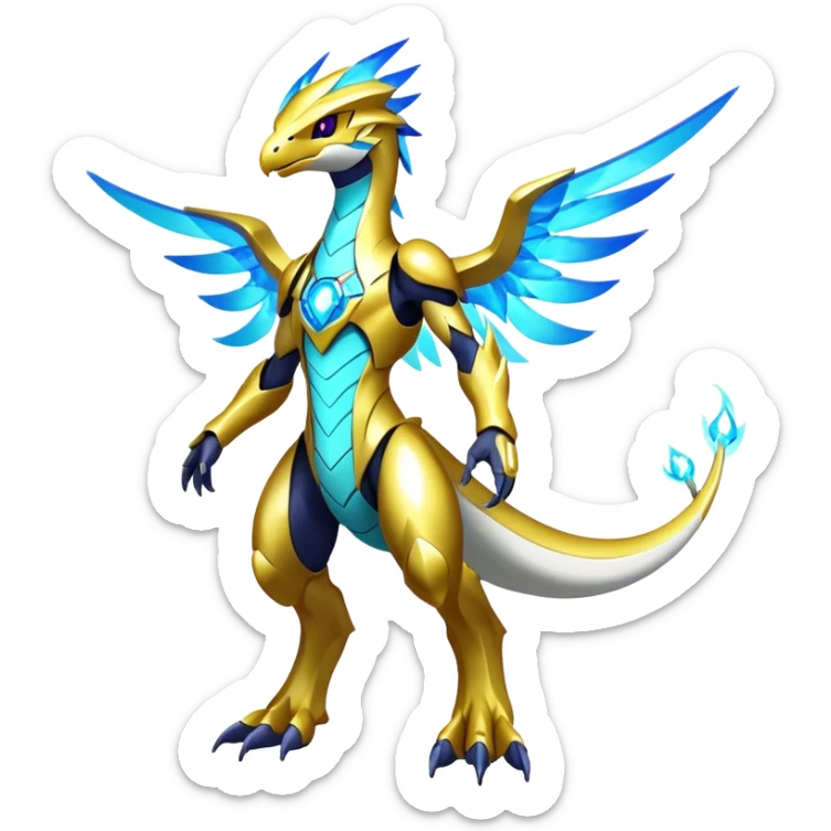 Shiny Futuristic Celestial Magical Ethereal Godly Divine Nebula-Fakemon-Pokemon-Digimon-Spectrobes-Raptor-fusion, full body sticker