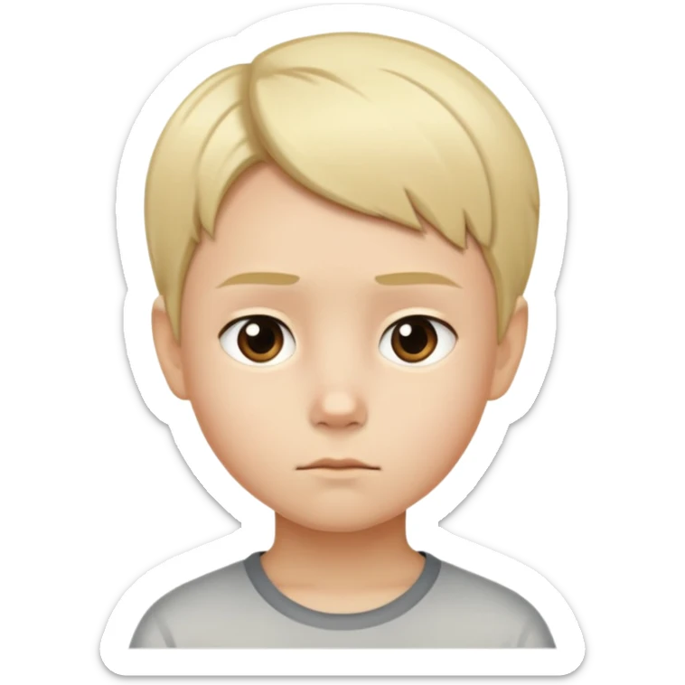 "- Nam
- 10 tuổi
- Da trắng
- Tóc ngắn, vàng, vuốt gọn gàng
- mặt nghiêm túc
" sticker