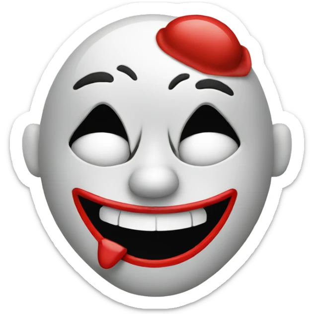 Smile emoji taking of clown mask with hand over mouth  sticker