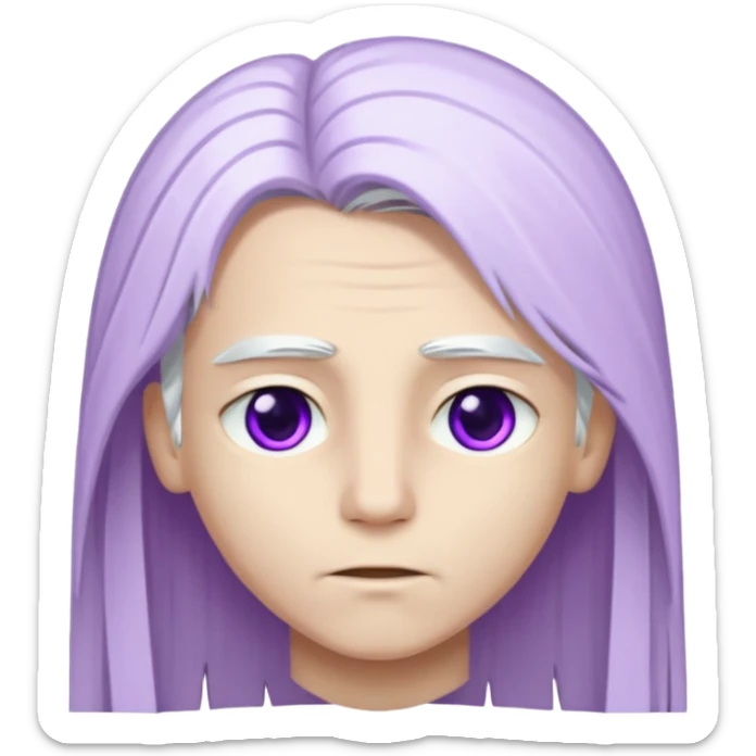 Bembeyaz teni olan, bembeyaz uzun ve düz saçları olan,mor gözlü,gözü çekik, genç bir oğlan tasarlar mısın sticker