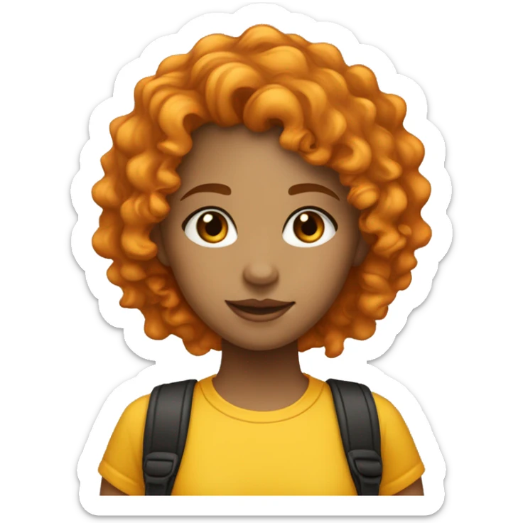 a light skinned girl with orange curly hair with black hair roots wearing a yellow shirt sticker