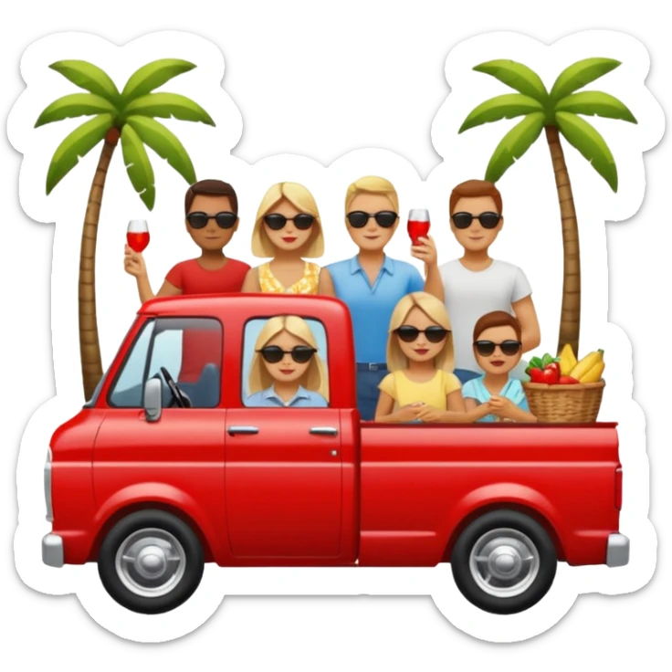 People having a picnic in the back of a red pick up truck sticker