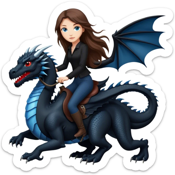 Me, a white female with long brown hair and blue eyes, wearing nothing but black clothes, and riding a VERY BLACK dragon with HINTS of RED, to your work sticker
