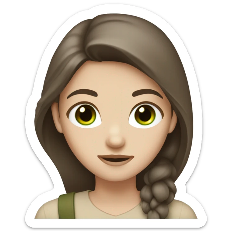 white girl with long dark brown hair and green eyes in beige clothes sticker