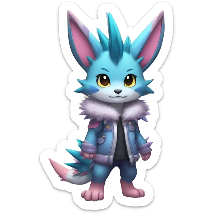Anthro Scalie Spiky Cool Edgy Magical Shiny Colorful Pastel Sparkle Kemono-style Chibi Fantasy-Animal-Fakémon-Pokémon-Hybrid Fur Sona Aesthetic Full Body sticker