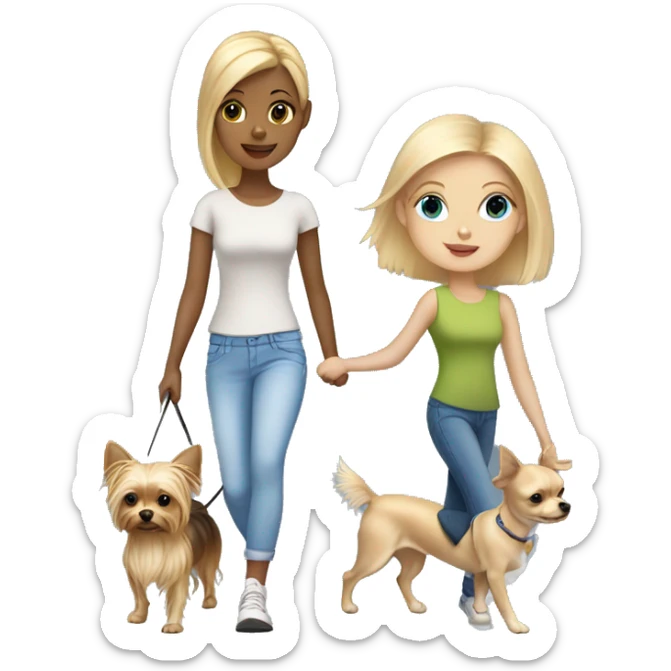 blonde hair blue eyed girl walking her chihuahua and yorkie sticker