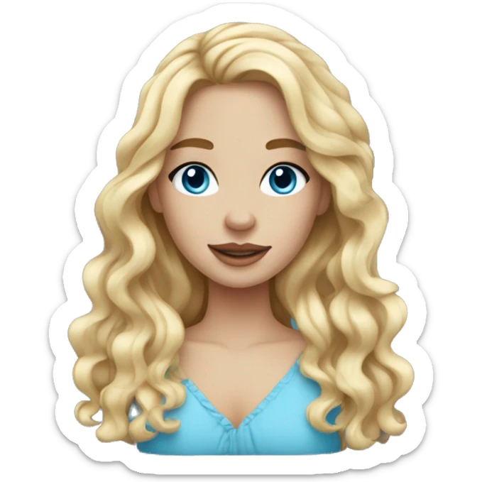 coquette girl long wavy blonde hair, blue eyes and freckles sticker