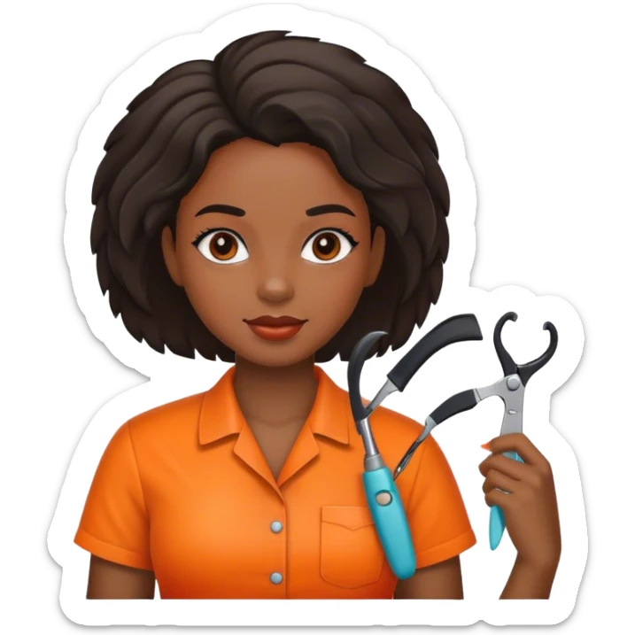 black girl hairdresser wearing a orange shirt  sticker