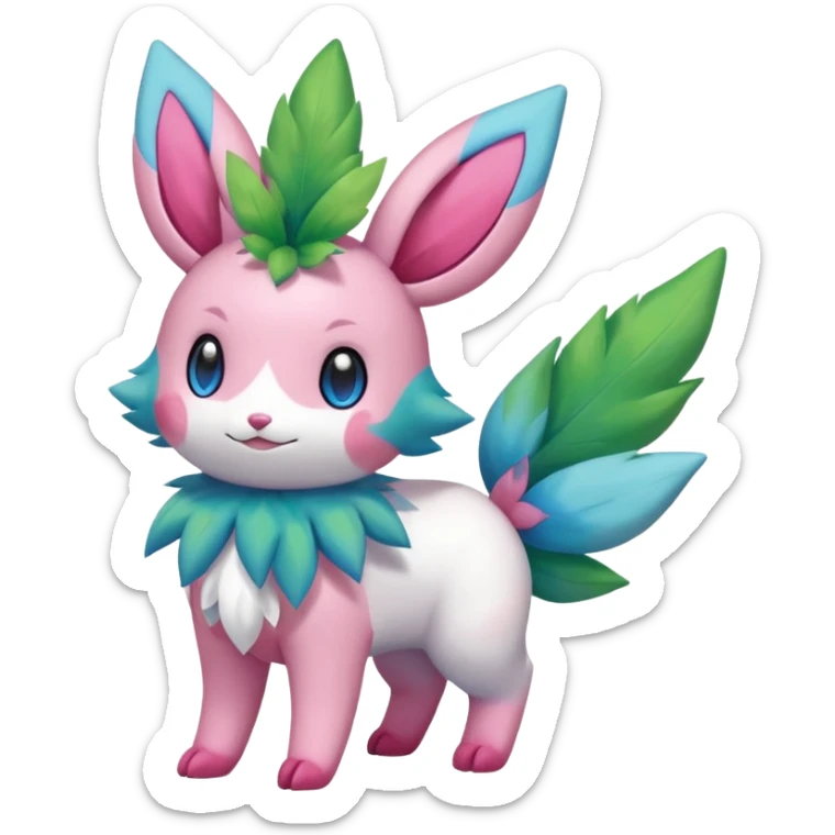 Shiny Shaymin-Bayleaf-Sylveon-Amaura-Fakémon-hybrid-creature (full body)  sticker