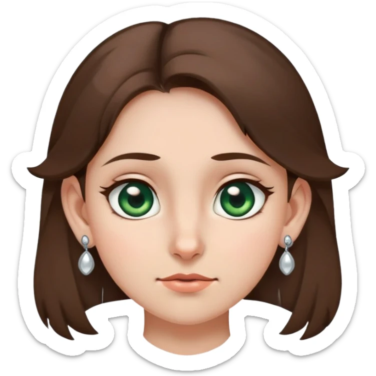 girl with gray-green eyes, brown hair, five earrings on one ear, two on the other, mole on cheek, expressive emotion sticker