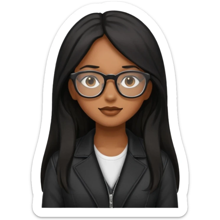 Brownskin girl with glasses and long black hair wearing glasses and a tight black jacket  sticker