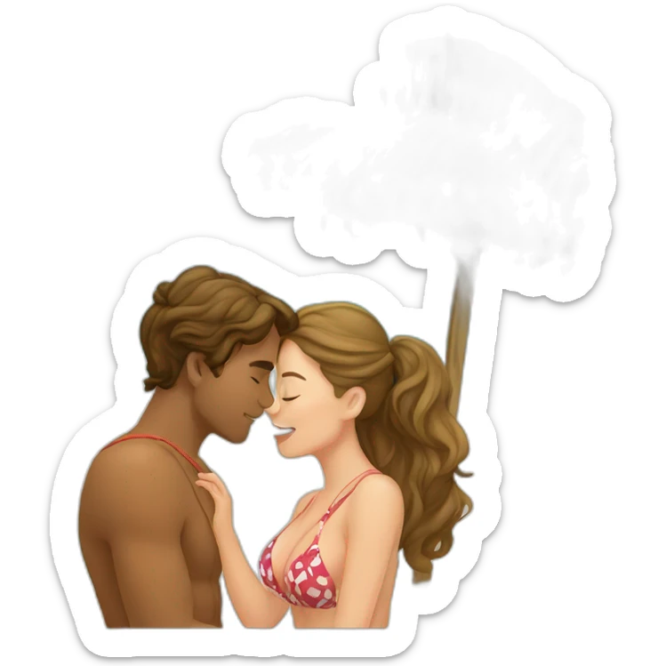 with beach clothes young metis man and white woman kiss love sticker
