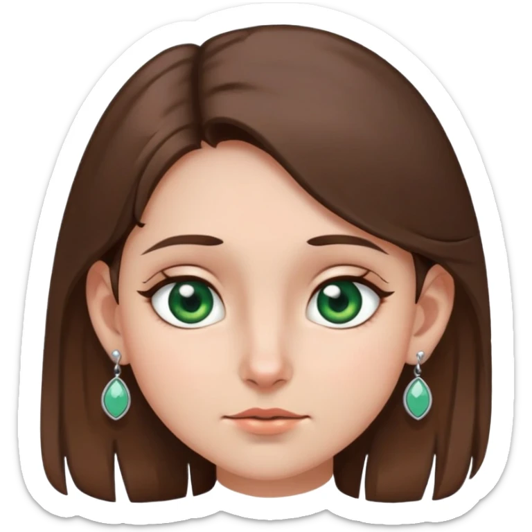 girl with gray-green eyes, brown hair, five earrings on one ear, two on the other, mole on cheek, expressive emotion sticker