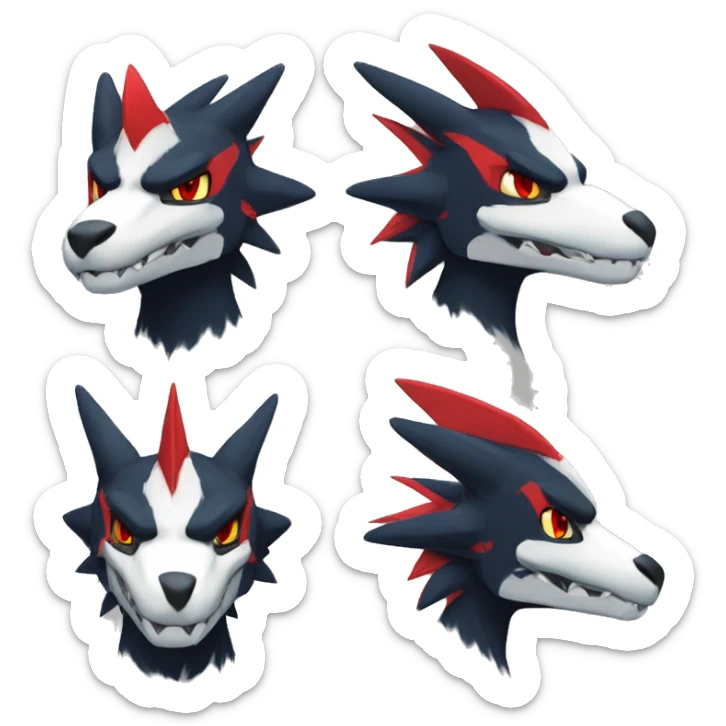 Black Cool Edgy Anthro Nargacuga-Silvally-Sergal-Garchomp-Fakémon  with White and Red Edgy markings sticker