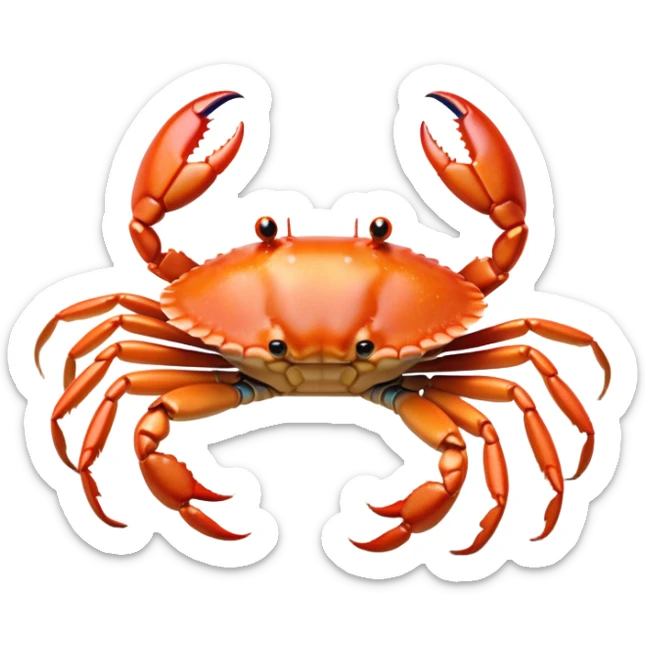 Cinematic Noble Baby Crab Portrait Emoji, Poised and curious, with a small, delicate carapace in vibrant hues, tiny, alert eyes on short stalks, and miniature, intricately detailed pincers, Simplified yet sharp and sophisticated features, highly detailed, glowing with a soft, coastal radiance, high shine, intelligent and determined, stylized with an air of seaside authority, focused and attentive, soft glowing outline, capturing the essence of a watchful and confident juvenile crustacean that appears ready to scuttle out of the screen with effortless charm! sticker
