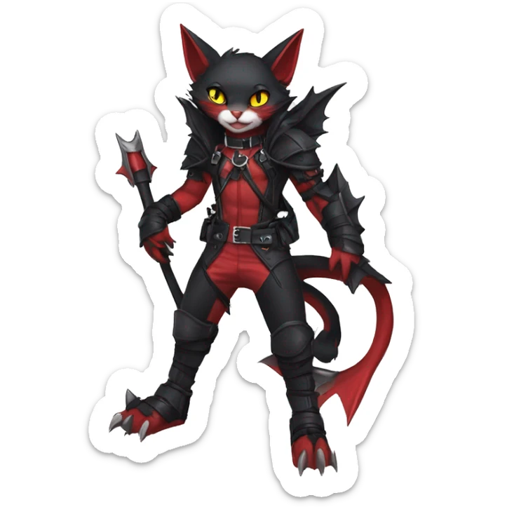 cool anthro edgy cute black punk red fantasy nargacuga-bat-cat-Fakemon collar harness full body sticker