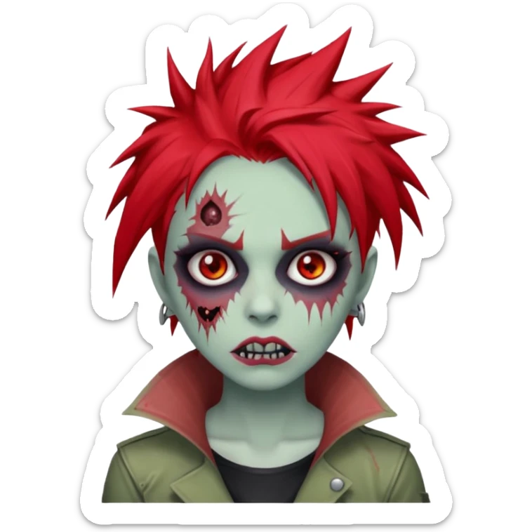 zombie girl with red spiky hair with vkei makeup sticker