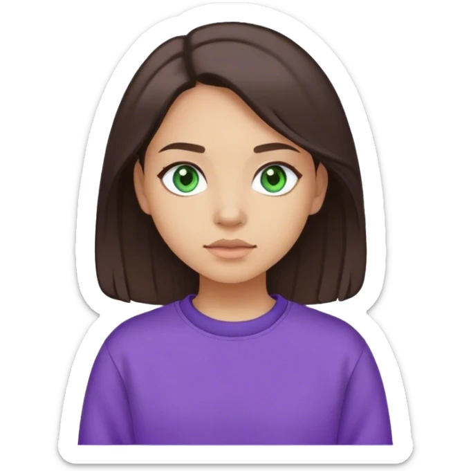 Girl with dark brown hair bluish green eyes and a purple sweatshirt  sticker