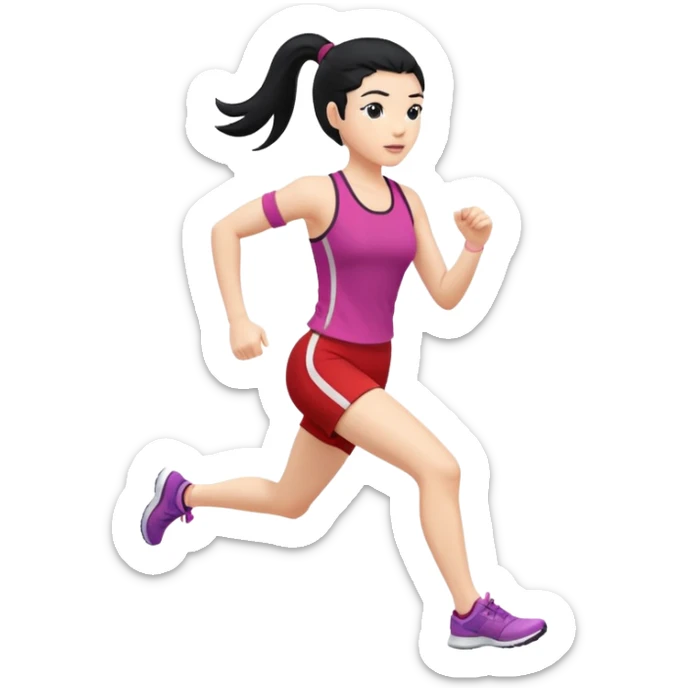 Full body showing White woman running black hair on a ponytail sticker