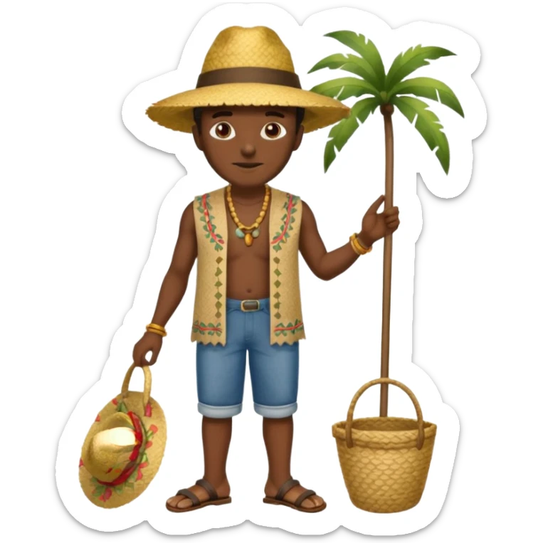 Gars Créole réunionnais ti jean chapeau paille savate  au pieds  sticker