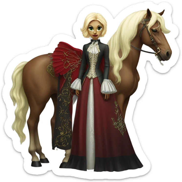 "galora green blonde alien woman" in red Victorian dress elegant, full body, winged horse sticker
