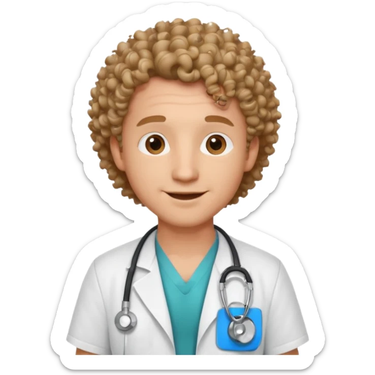 a male doctor with curly hair and cheerful face sticker