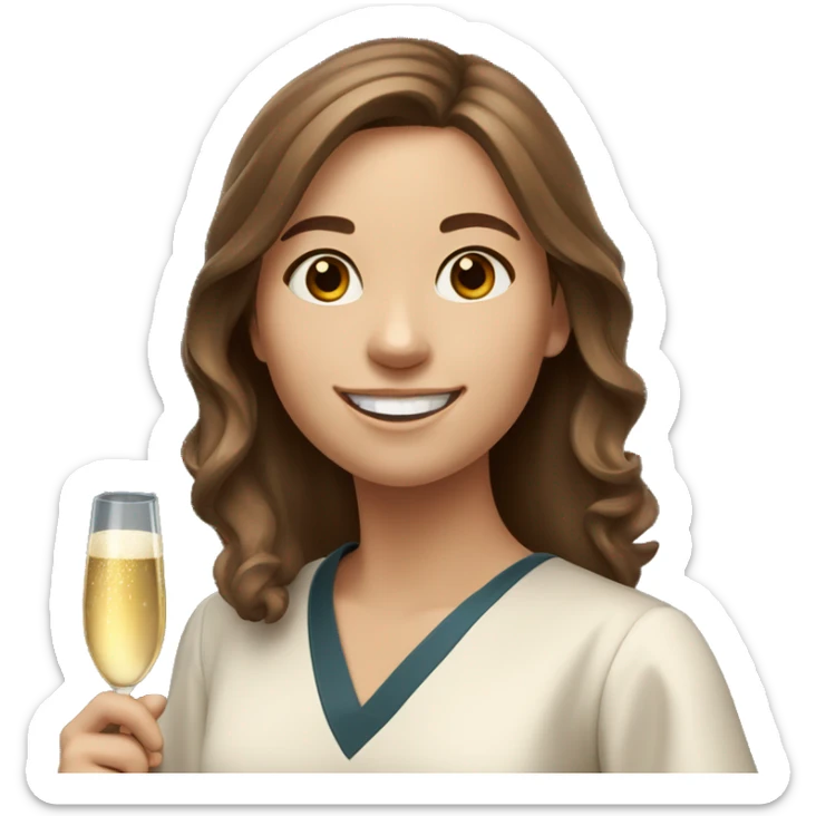 cheerful girl, university graduate, with brown hair, fair skin, champagne in her hands sticker