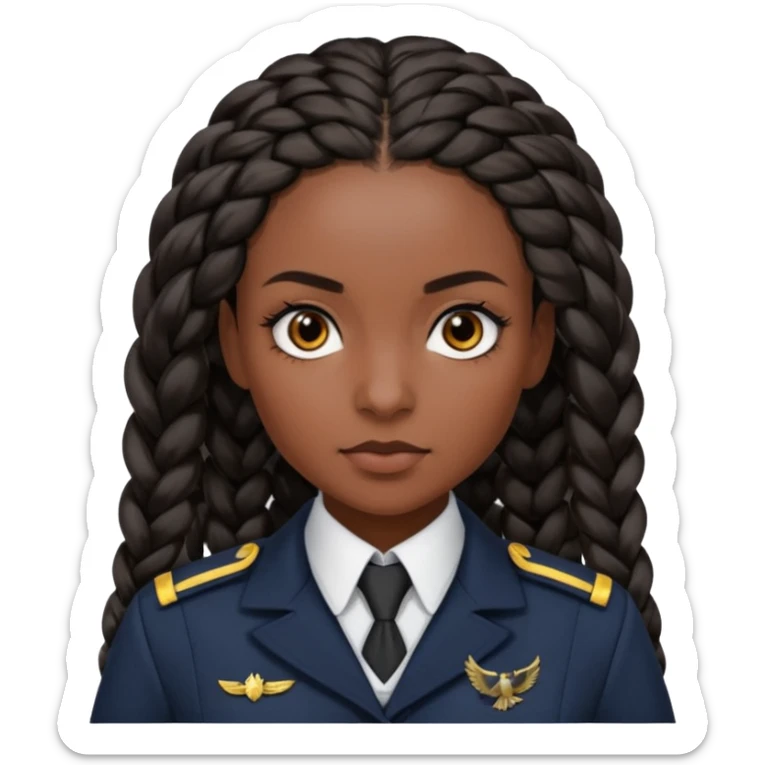 Create a realistic portrait of Bianca Barclay with dark braided hair, Nevermore uniform & confident gaze. sticker