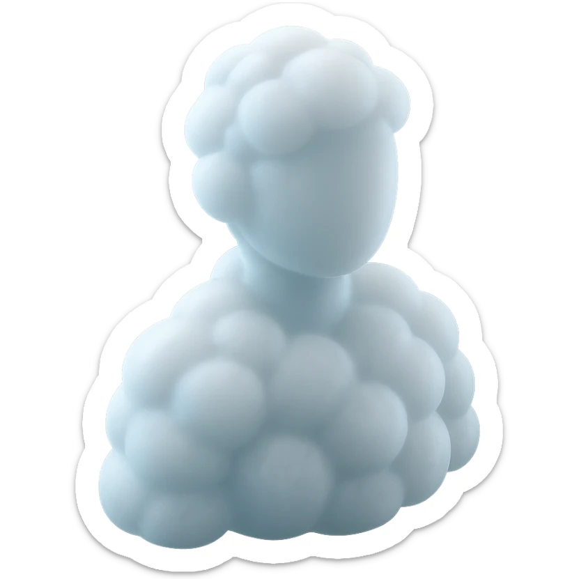 A person from the shoulders up, entirely composed of fluffy white convex clouds sticker