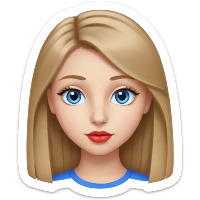 teenager girl with dark blonde hair long and straight with blue almond eyes and long lashes and french button nose and heart shaped lips sticker
