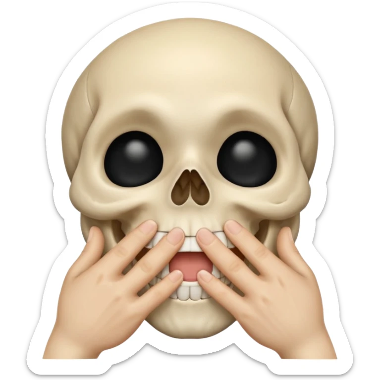 laughing skull, iOS emoji style, hand covering mouth, giggling, eyes closed, lighthearted sticker