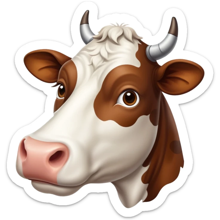 cinematic-noble-brown-and-white-cow-portrait-emoji,-poised-and-regal,-with-a-large,-sturdy-build-and-a-beautifully-patterned-hide-of-rich-brown-accented-by-crisp-white-patches,-deep-set-soulful-brown-eyes,-simplified-yet-sharp-and-sophisticated sticker