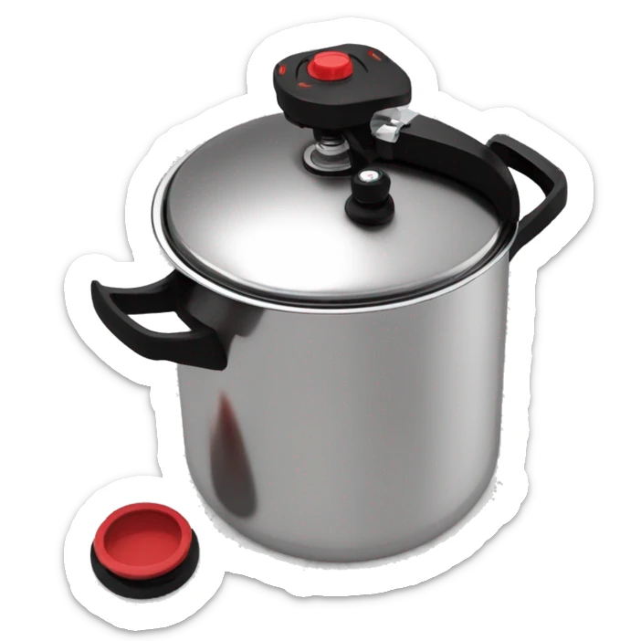 Stainless steel pressure pot, with black gights, lid with 3 clamps, red line on the black knob sticker