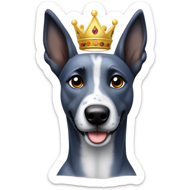 A smiling malinois dark blue merle color, without red and white color with a crown on his head sticker