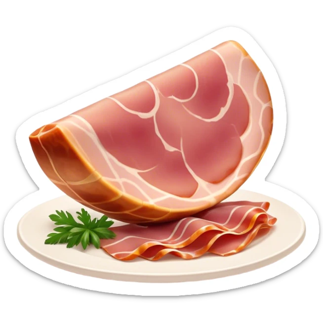 Cinematic Realistic Jam√≥n Serrano Dish Emoji, depicted as delicate, air-cured ham sliced thinly rendered with detailed textures and natural, inviting lighting. sticker
