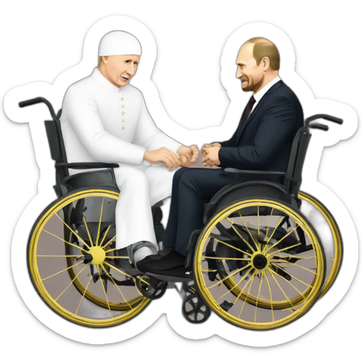 Crying Ramzan Kadyrov and angry vladimir putin riding golden wheelchairs sticker